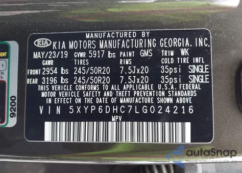 2020 Kia Telluride S из США, поврежденный, VIN 5XYP6DHC7LG024216